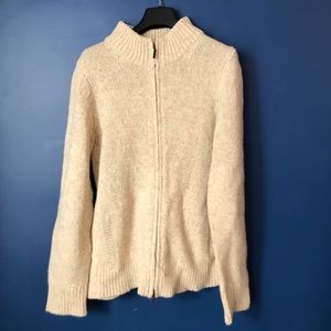 LL Bean Beige Knit Zip Up Sweater Size M